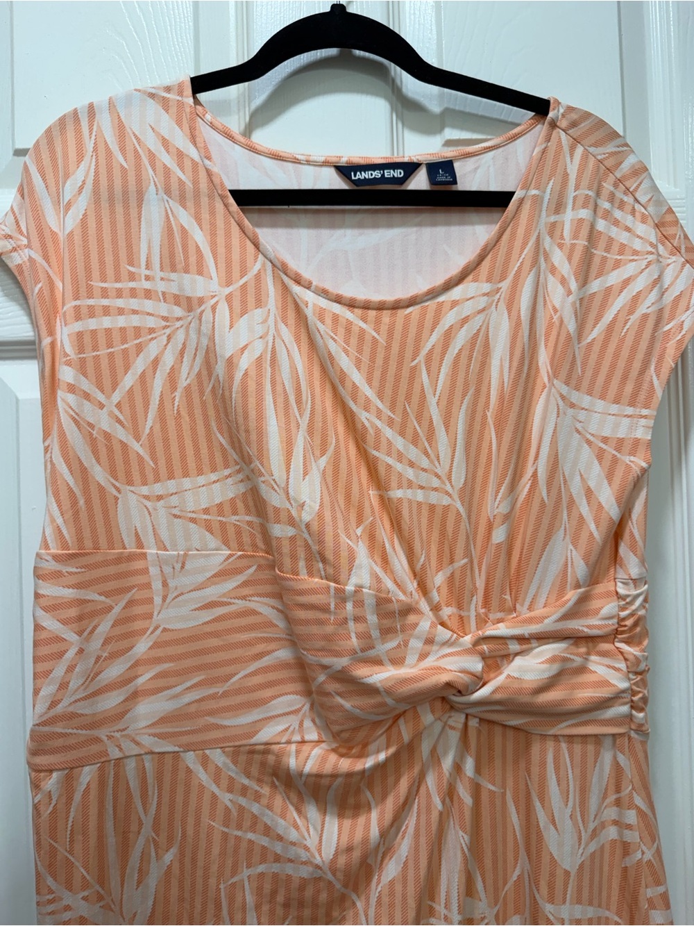 Lands' End Peach and White Knot-Front Midi Dress - Picture 3 of 5